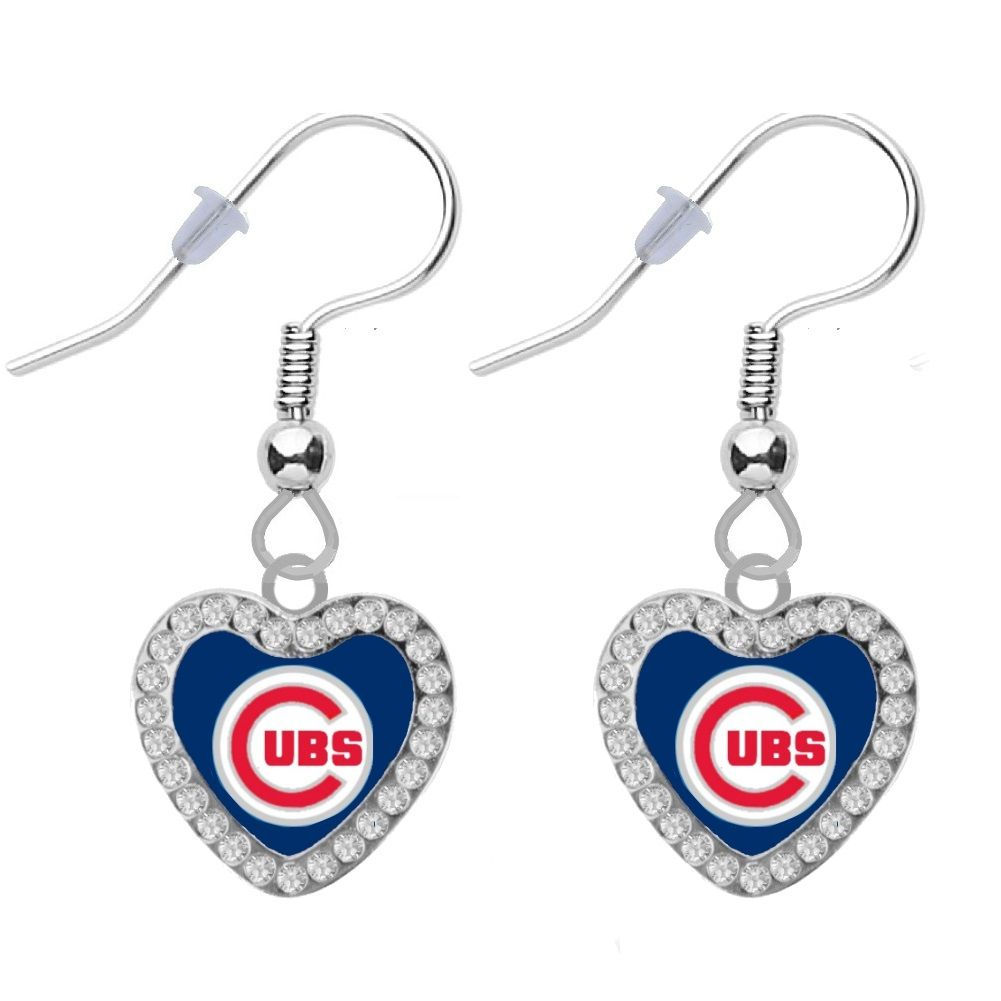 Chicago Cubs "Crystal Heart-Shaped"" Earrings