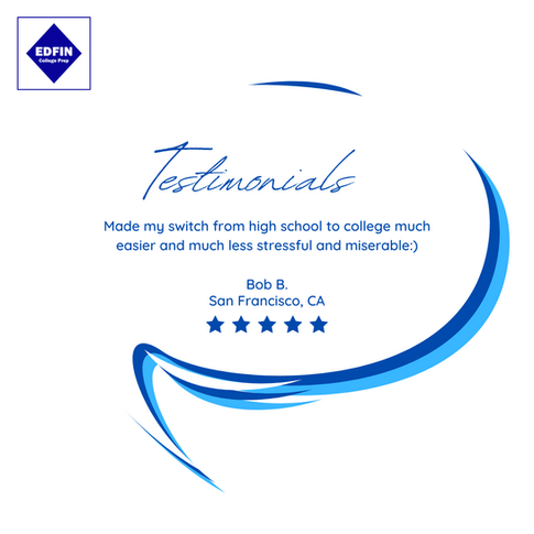 Bob B. Client Testimonials Review with College Admissions Advisor, Financial Aid and Educational Consultant, Shelly Rufin. EDFIN College Prep | EDFIN College Planning Experts.