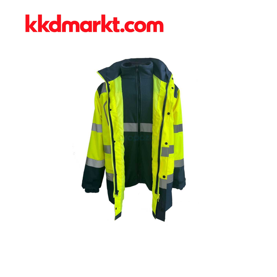 Vizwell VWJK34 Neon Sarı 3-in-1 (3+1) Yüksek Görünürlüklü Ceket