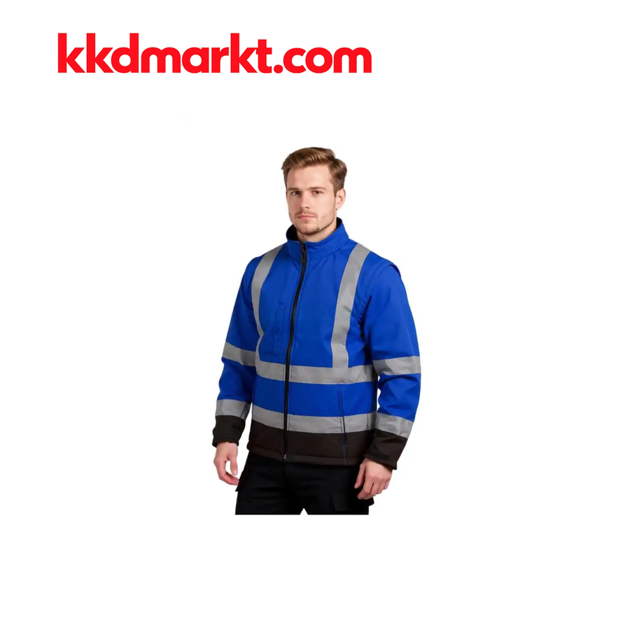 Cosywolf CW002233 Bold Reflektörlü Softshell Mont – Mavi/Siyah (Kapüşonlu)