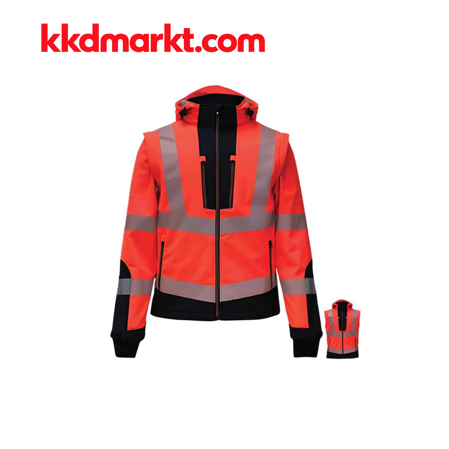 Vizwell VWJK521-T Neon Turuncu/Gri Ripstop Softshell Ceket (Kollar Çıkmalı)