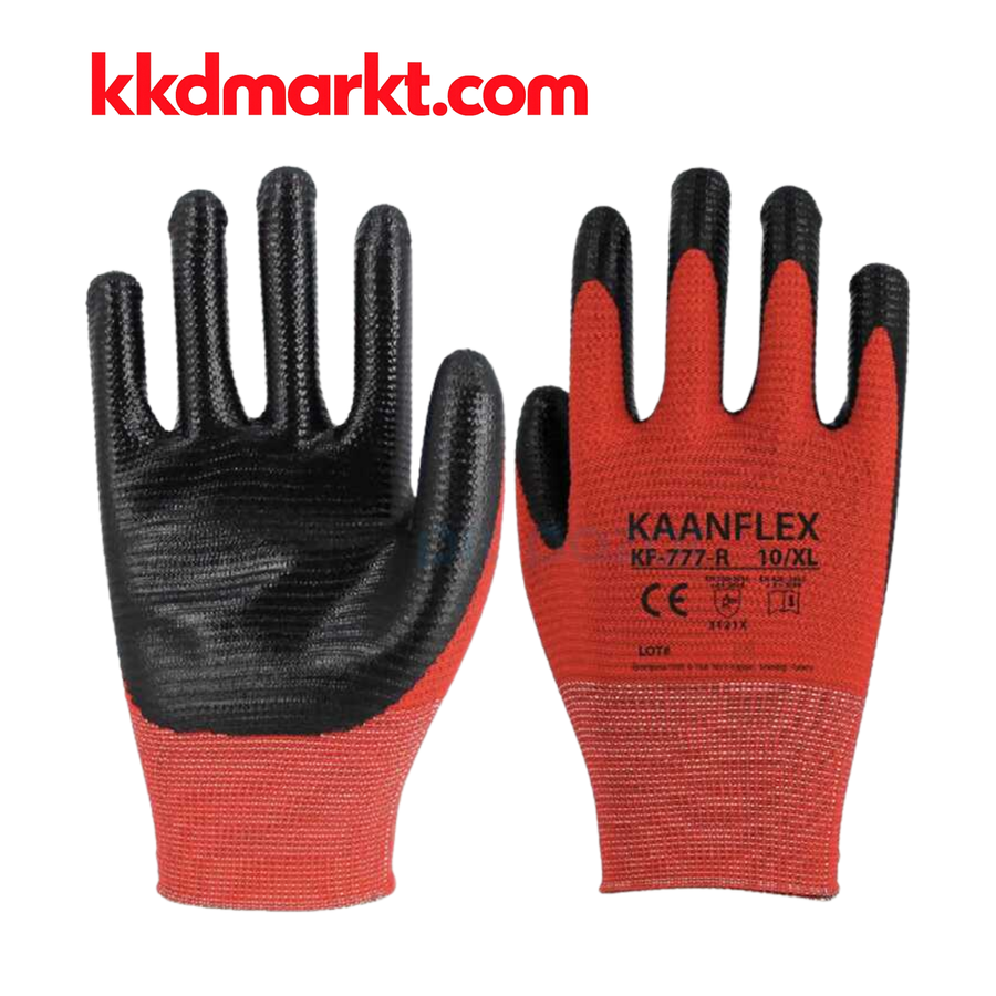 Kaanflex KF-777-R Kırmızı Siyah Nitril İş Eldiveni (12’li Paket)