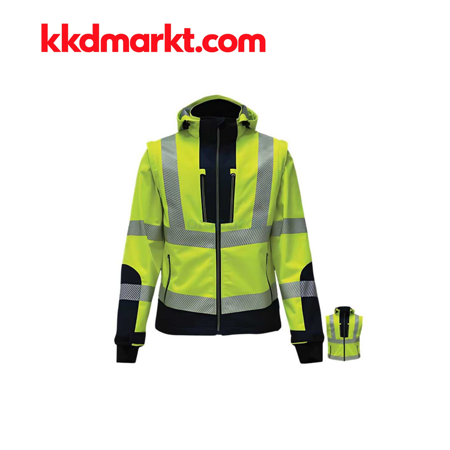 Vizwell VWJK521-S Neon Sarı/Gri Ripstop Softshell Ceket (Kollar Çıkmalı)
