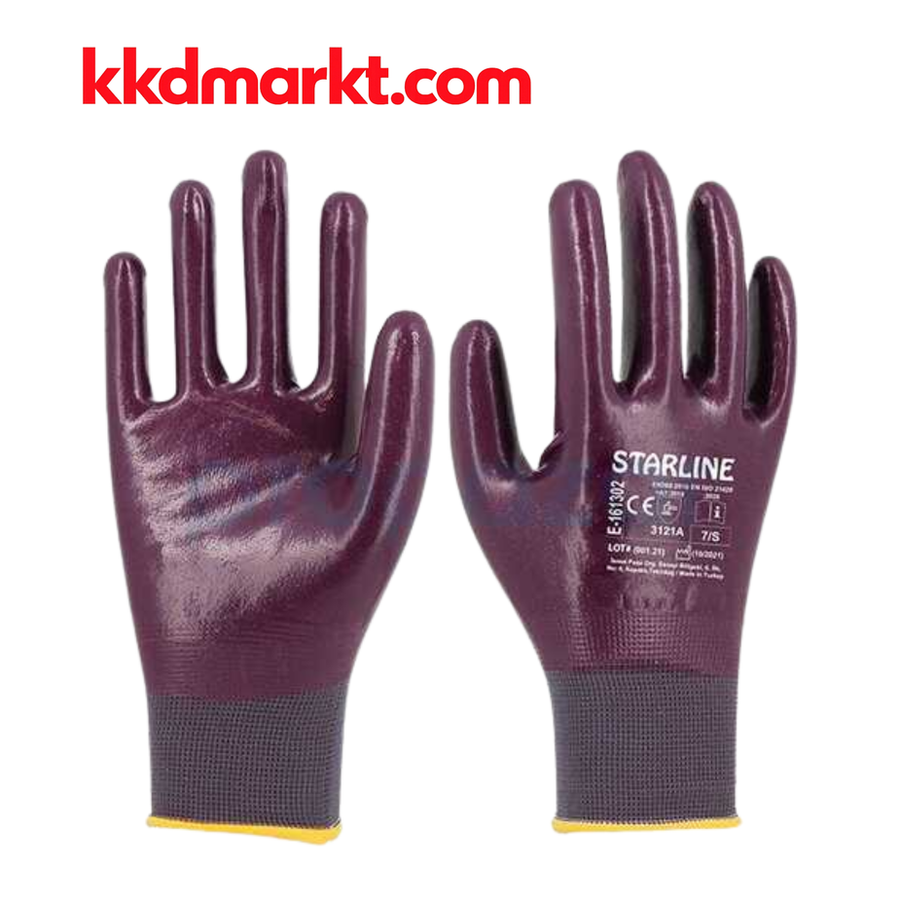 Starline E-161302 Tam Kaplı Mor Nitril İş Eldiveni