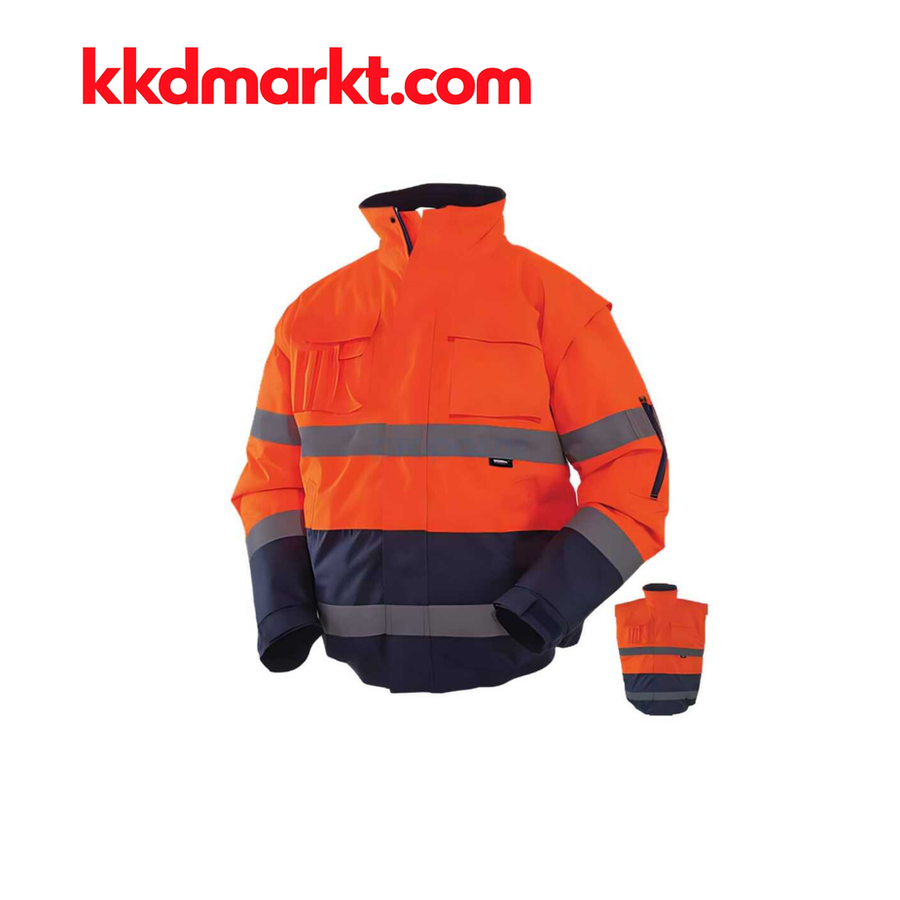 Vizwell VWJK60/B 300D Oxford Pilot Ceket Kolları Çıkmalı Neon Turuncu