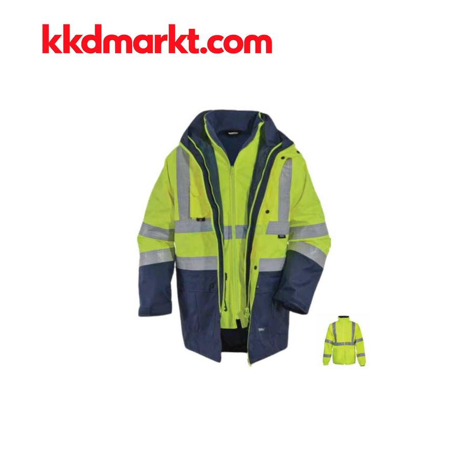 Vizwell VWJK44 Neon Sarı/Lacivert 5-in-1 (5’e 1) Yüksek Görünürlüklü Parka