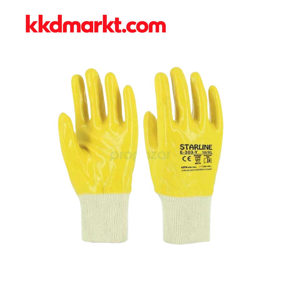 Starline E-303-Y Tam Kaplı Sarı Nitril İş Eldiveni (12 Çift)