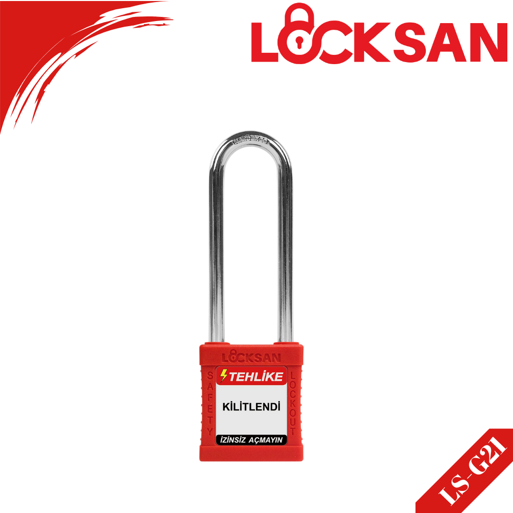 LS-G21 Çelik Çene Emniyet Asma Kilidi 76 mm – Kırmızı