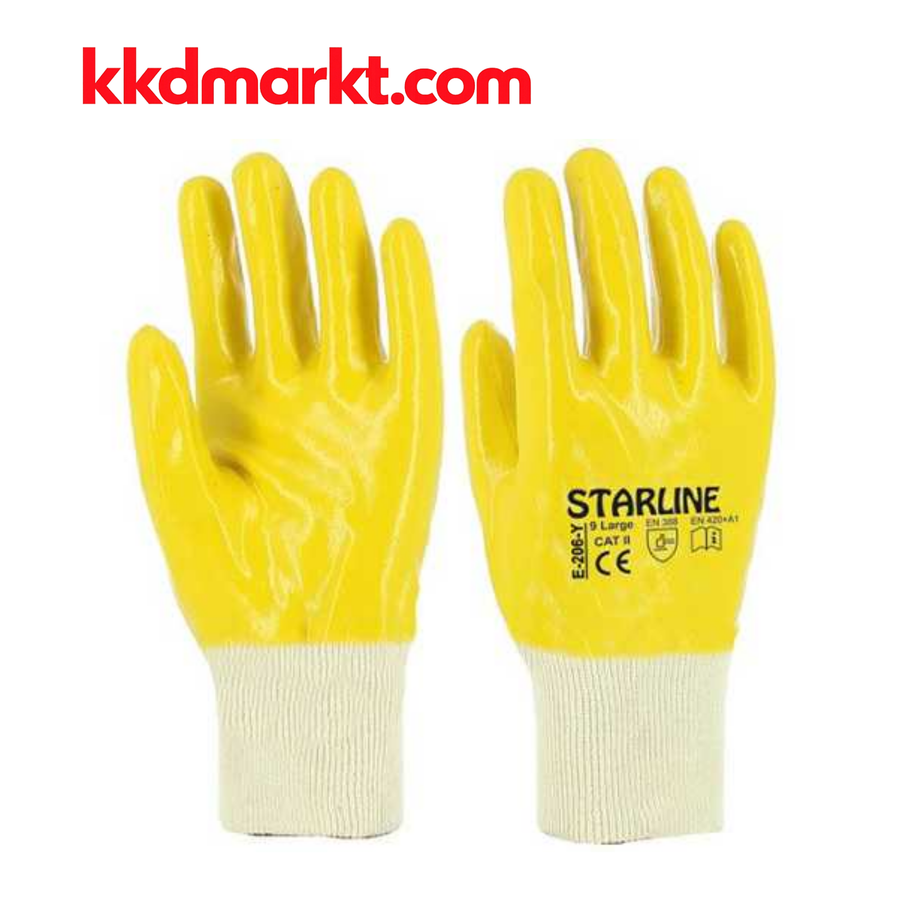 Starline E-205-Y Sarı Nitril İş Eldiveni (3/4 Kaplama)