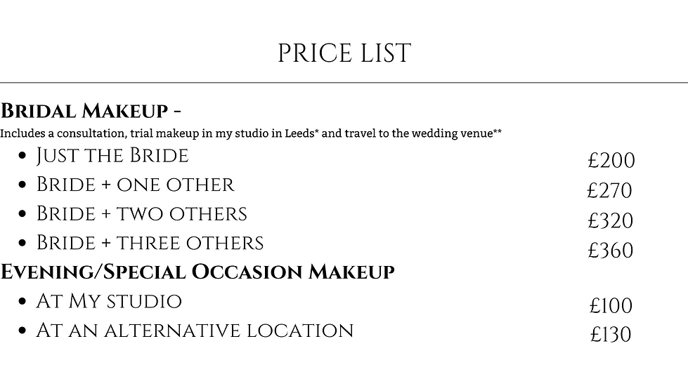 Bridal Makeup Prices