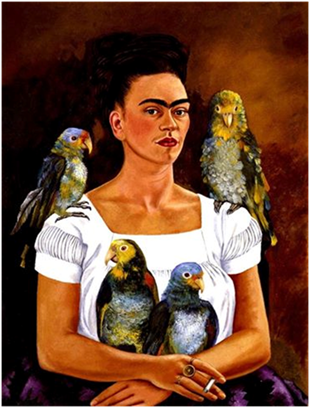 Kahlo painting, Me and my Parrots.