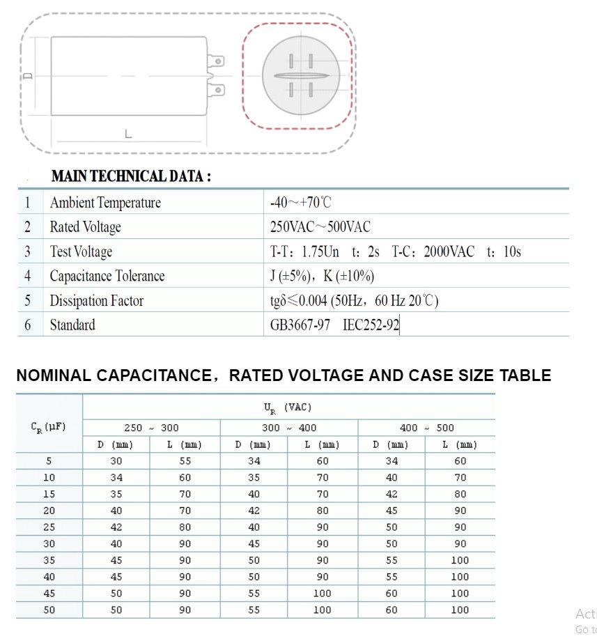Thumbnail: 30uf Compressor & other Motors Run Capacitor CBB65  500VAC 50HZ with Screw
