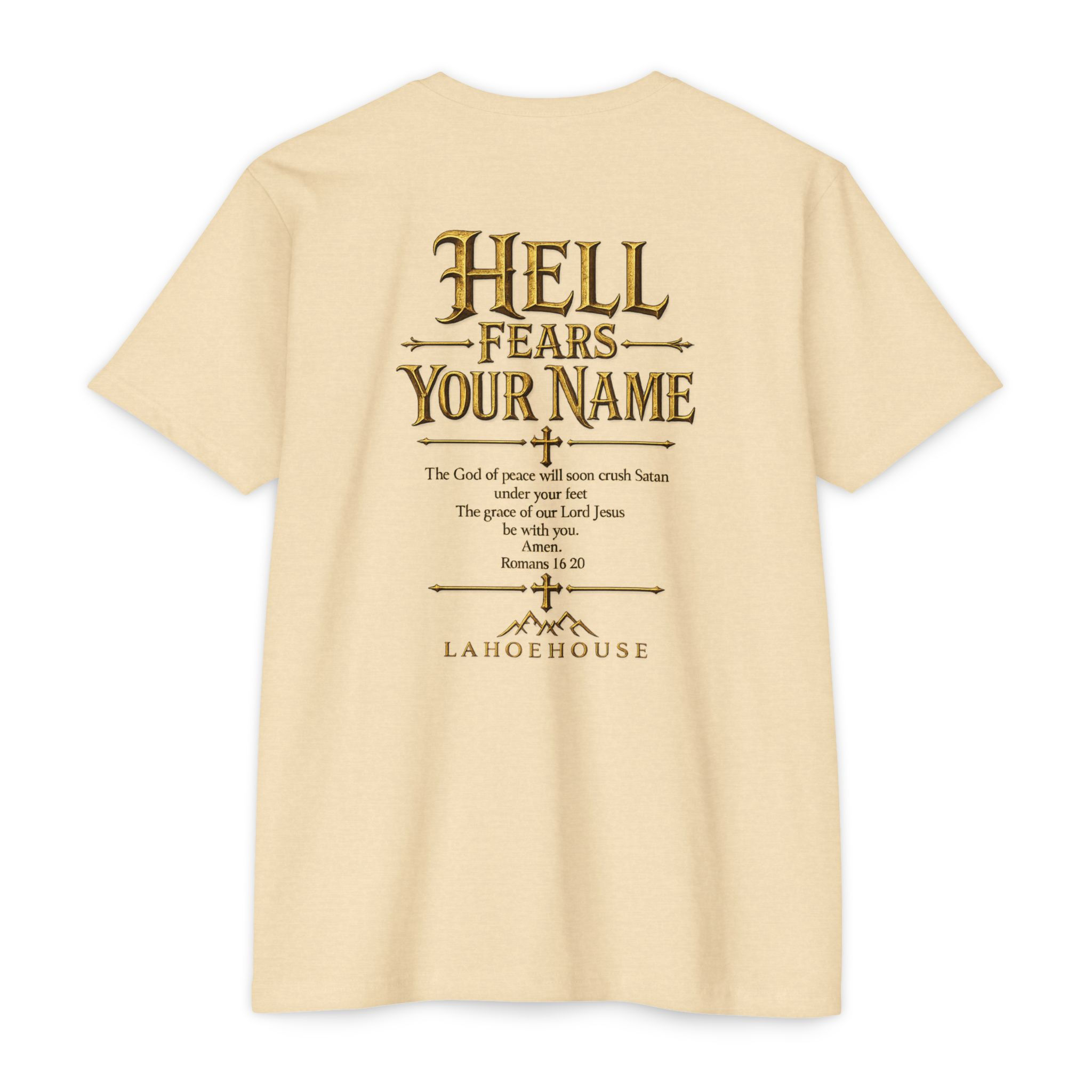 Religious T-Shirt "Romans 16:20" Foot Crushing Serpent / "Hell Fears Your Name"