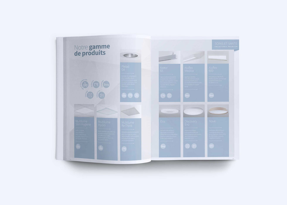 Page 3 de la brochure Fagerhult Soin et Santé, mise en page élégante et claire