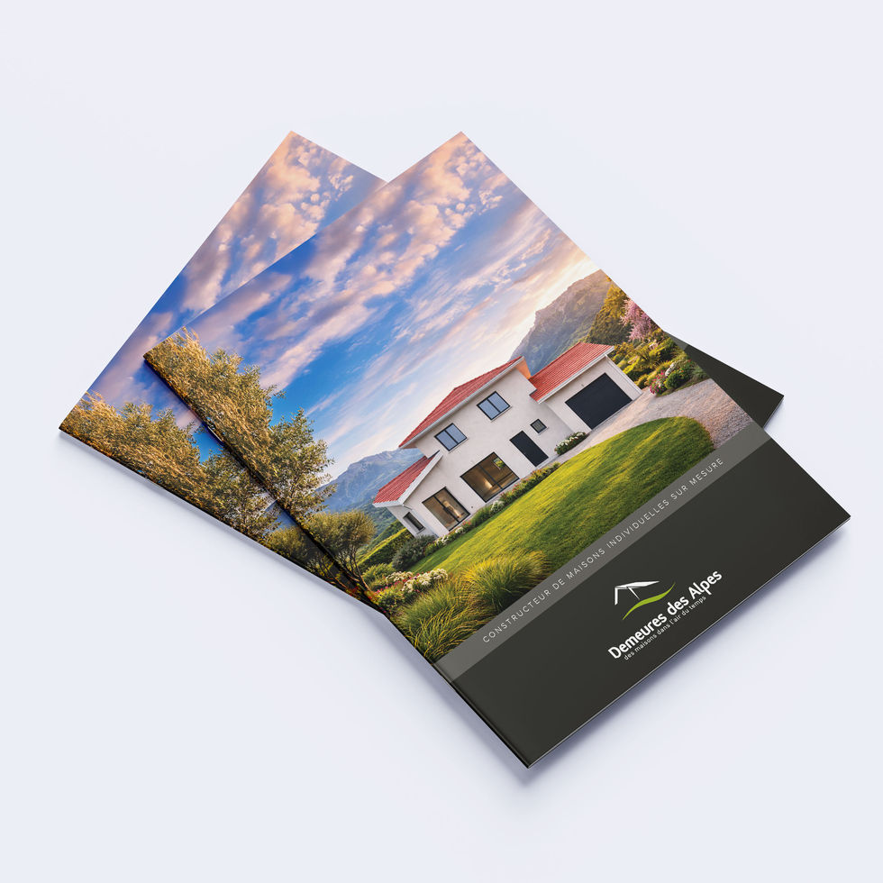 Couverture de brochure présentant une maison individuelle avec design moderne et couleurs de la charte