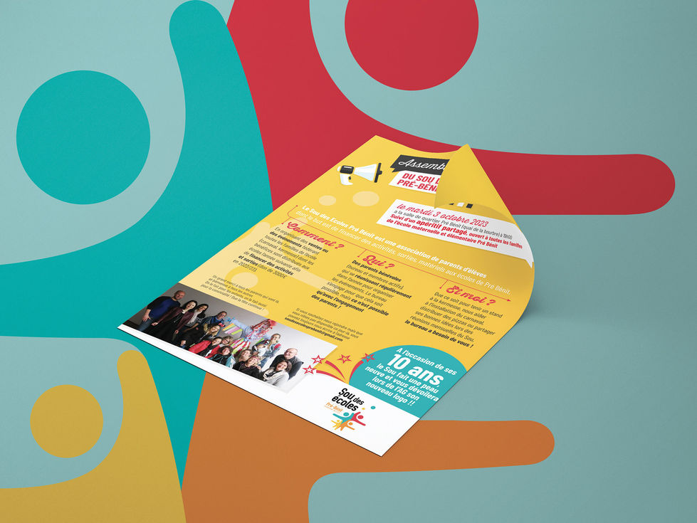 Flyer édition 1 Sou des Écoles de Bourgoin-Jallieu avec ligne graphique et logo