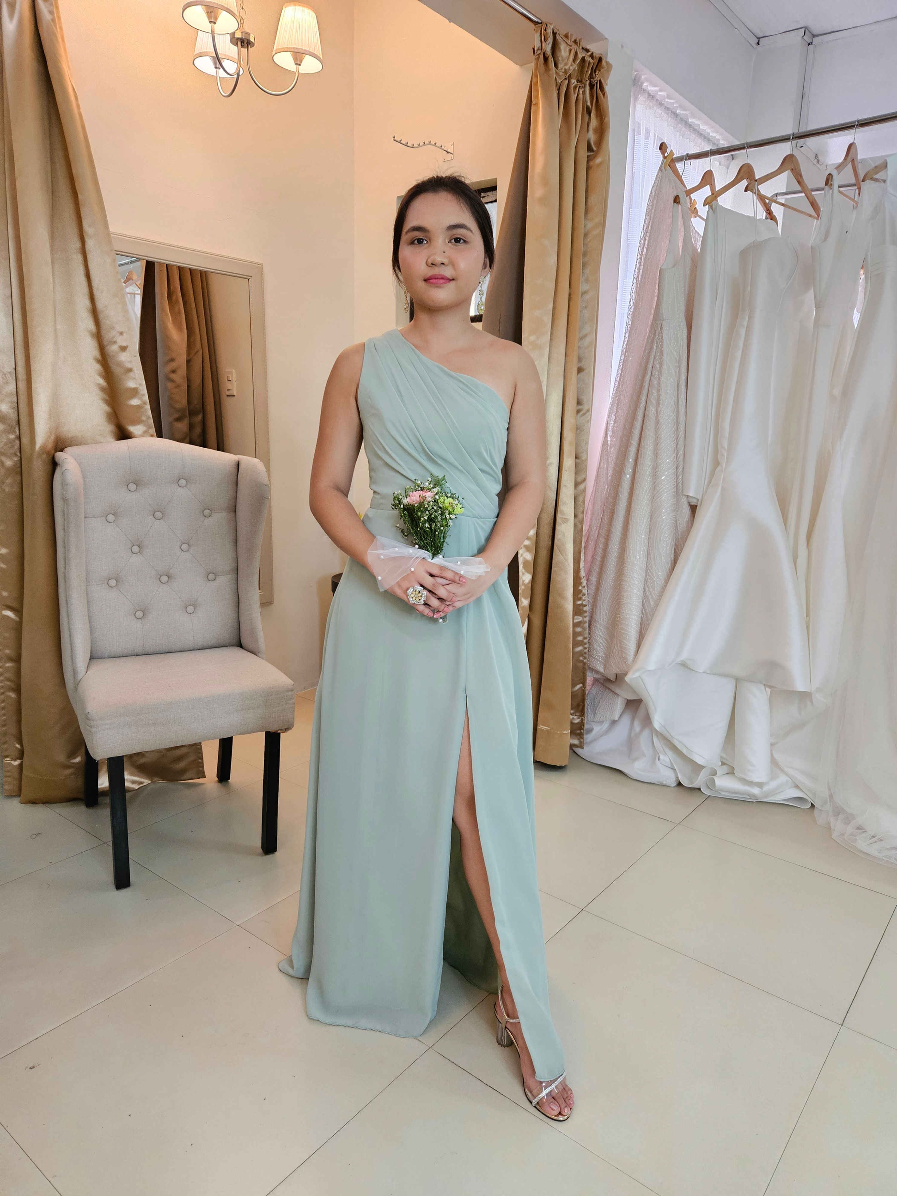 SEVIL asymmetrical one-shoulder A-line dress with a slit