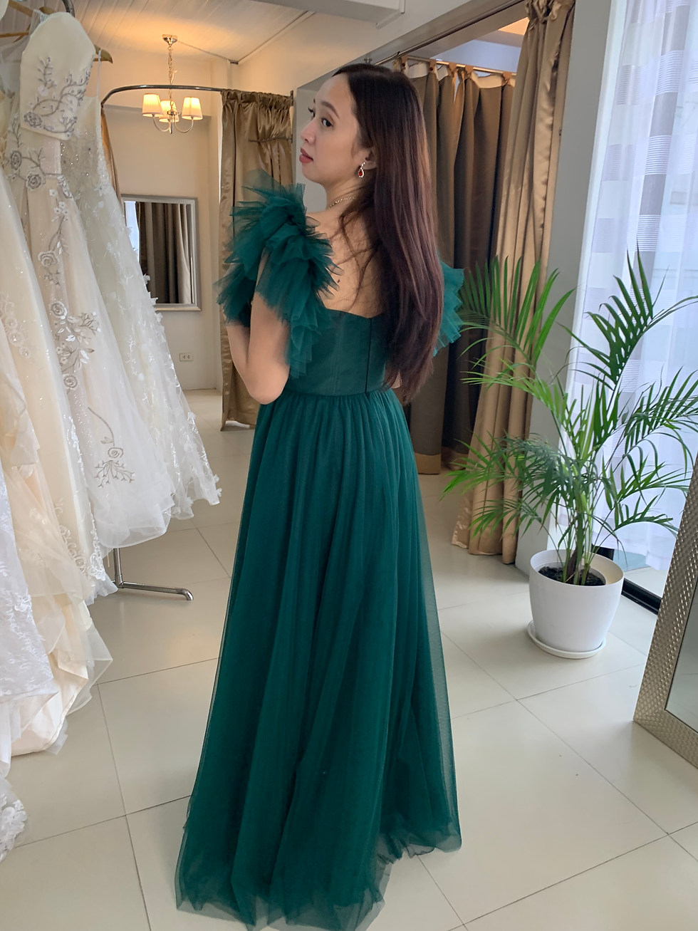 Thumbnail: NOELLE sweetheart neckline ruched fine soft tulle dress