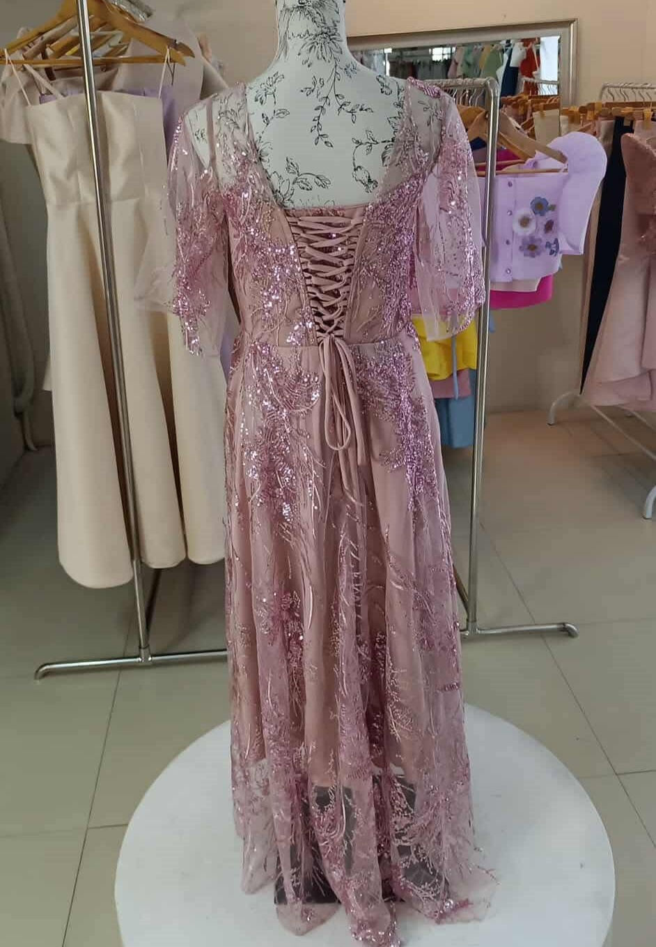 Thumbnail: THEIA embellished lace on silk dress