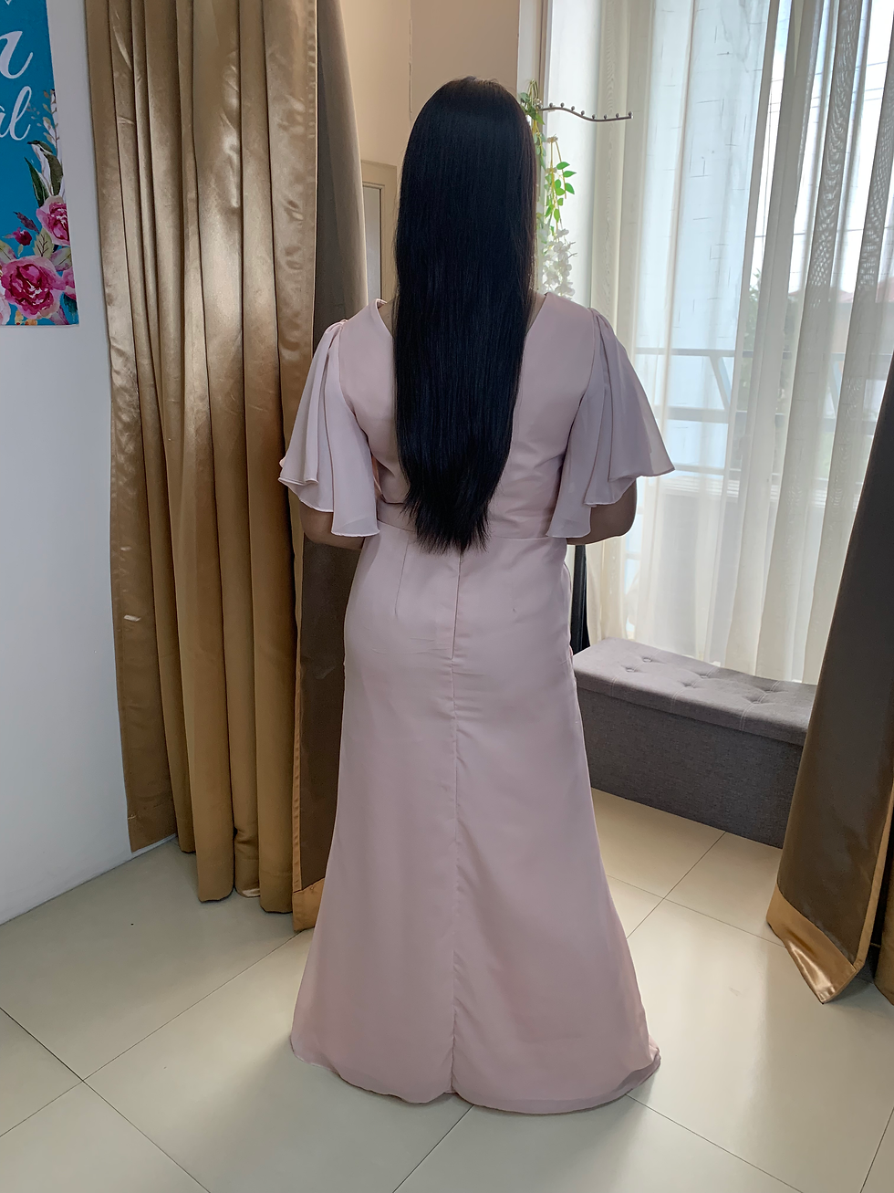 Thumbnail: MARTINA chiffon draped sheath dress with butterfly sleeves