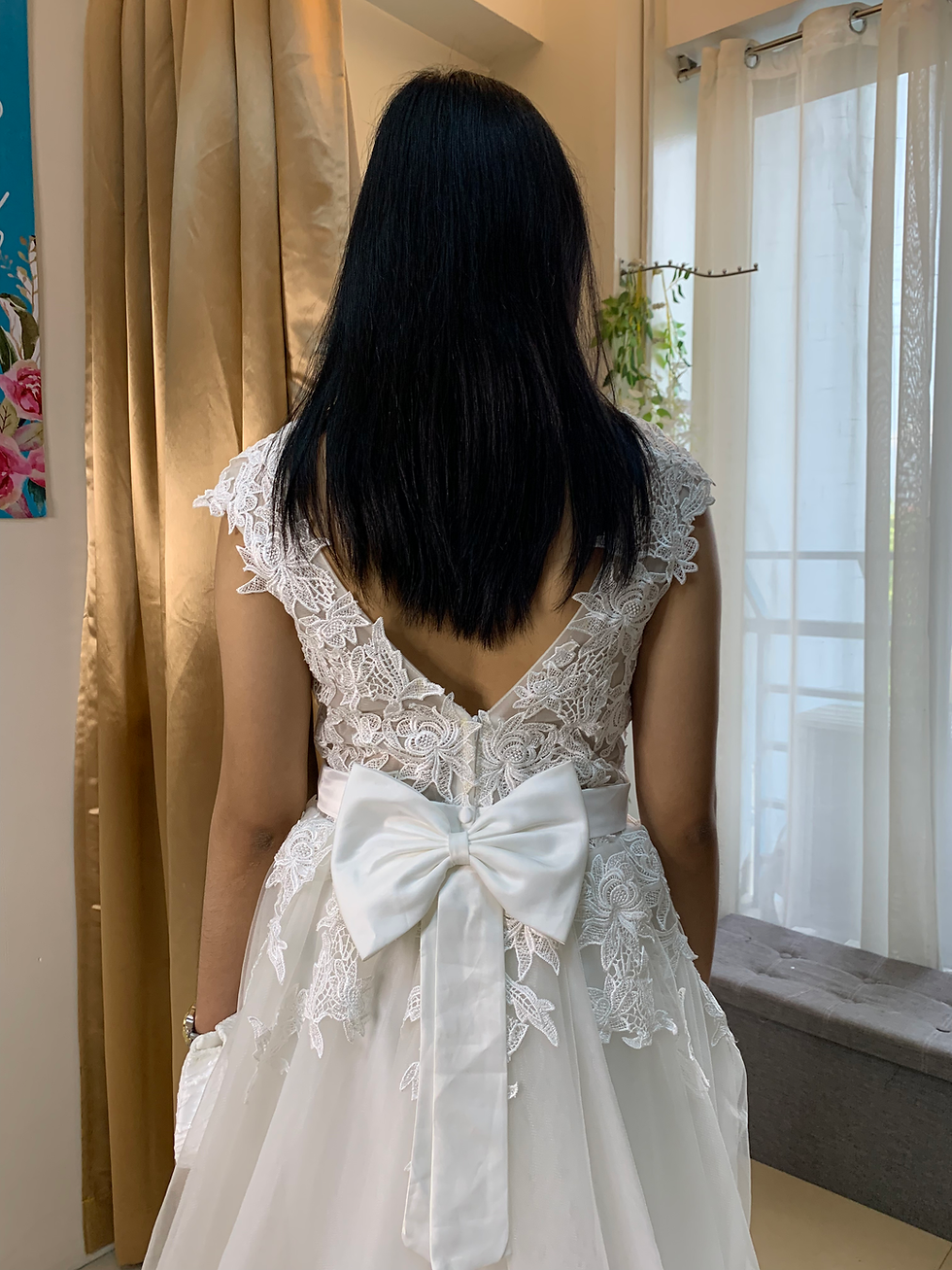 Thumbnail: JOANNE floral lace and soft tulle wedding gown with deep-V back