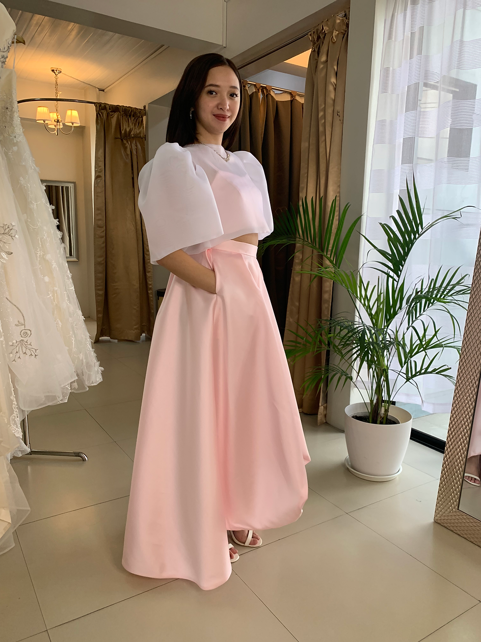 Thumbnail: GABBY white camisa with hi-and-low pleated semi ball skirt (set of 3)