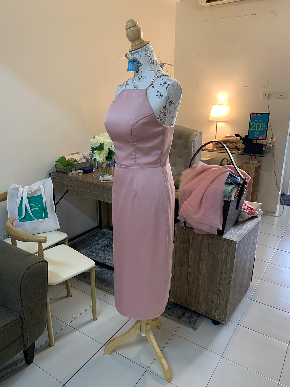 Thumbnail: ANAIS spaghetti straps halter silk dress