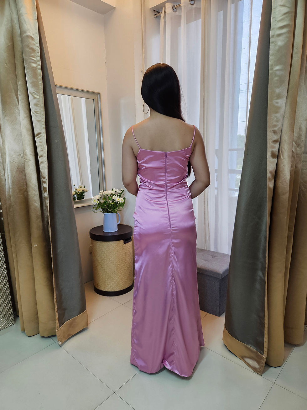 Thumbnail: PIPER cowl neck charmeuse stretch dress with a side slit
