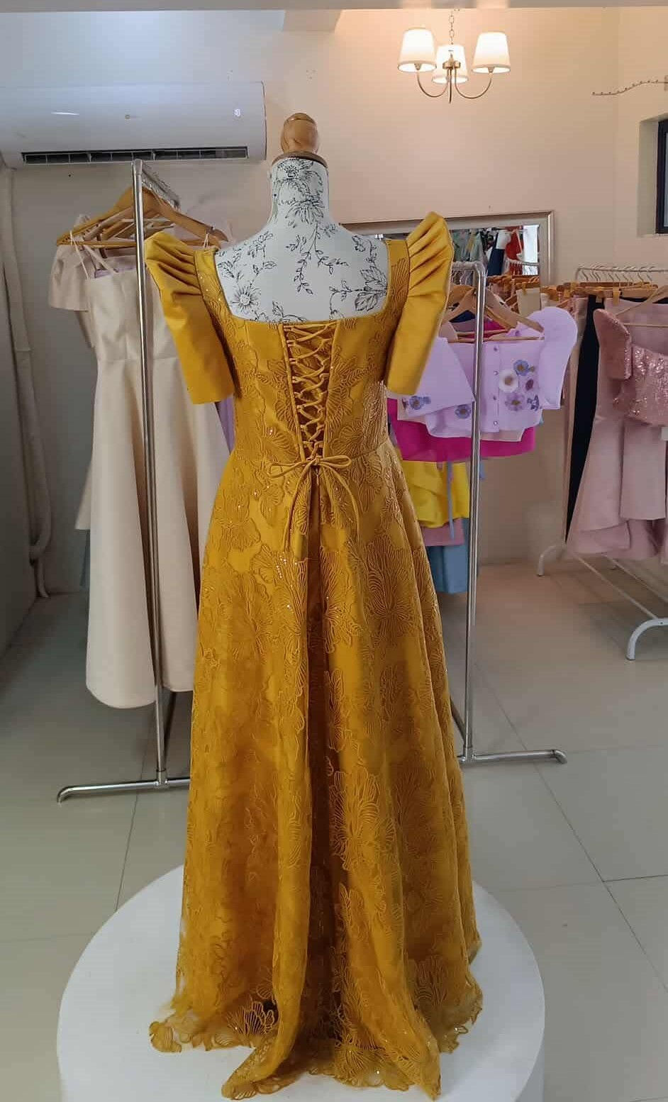 Thumbnail: LAUREEN lace on duchess satin modern Filipiniana terno dress