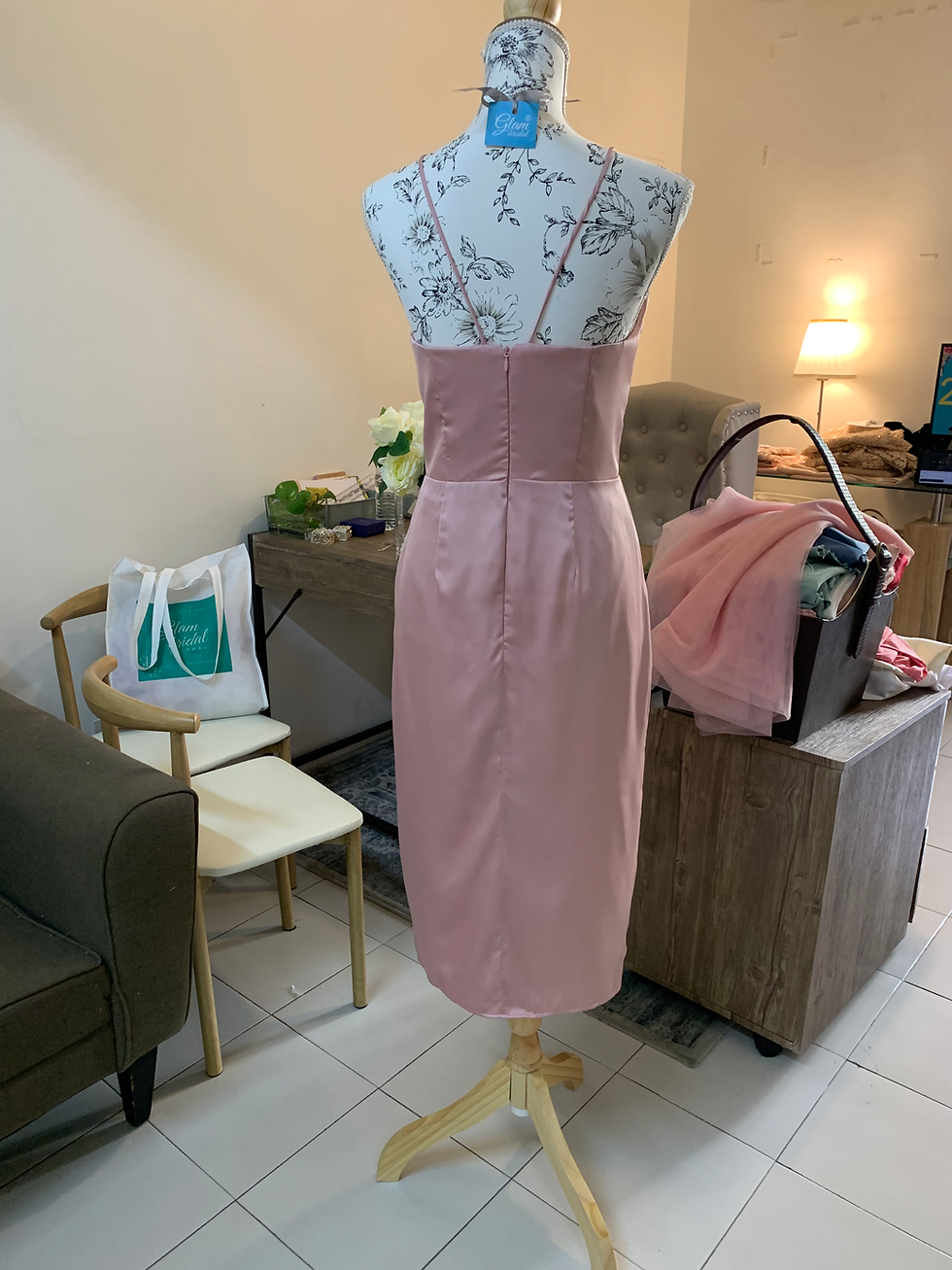 Thumbnail: ANAIS spaghetti straps halter silk dress
