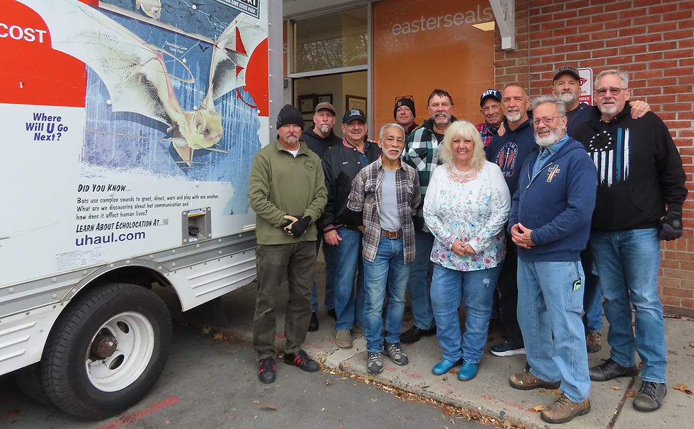 Veterans (Harvest Motorcycle Ministry, Knights of Columbus-Warwick, Final Call-Law Enforcement Group, Disabled American Veterans-Port Jervis) helped Barbara Kuczyra unload Project Discovery/Easter Seals November 6 monthly food delivery. This supply, along with other food items, will be part of the November 24th Thanksgiving Outreach distribution.