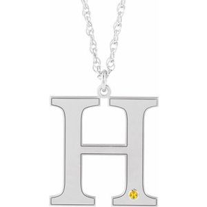 14K White Engravable Imitation Citrine Initial H 18 Necklace"