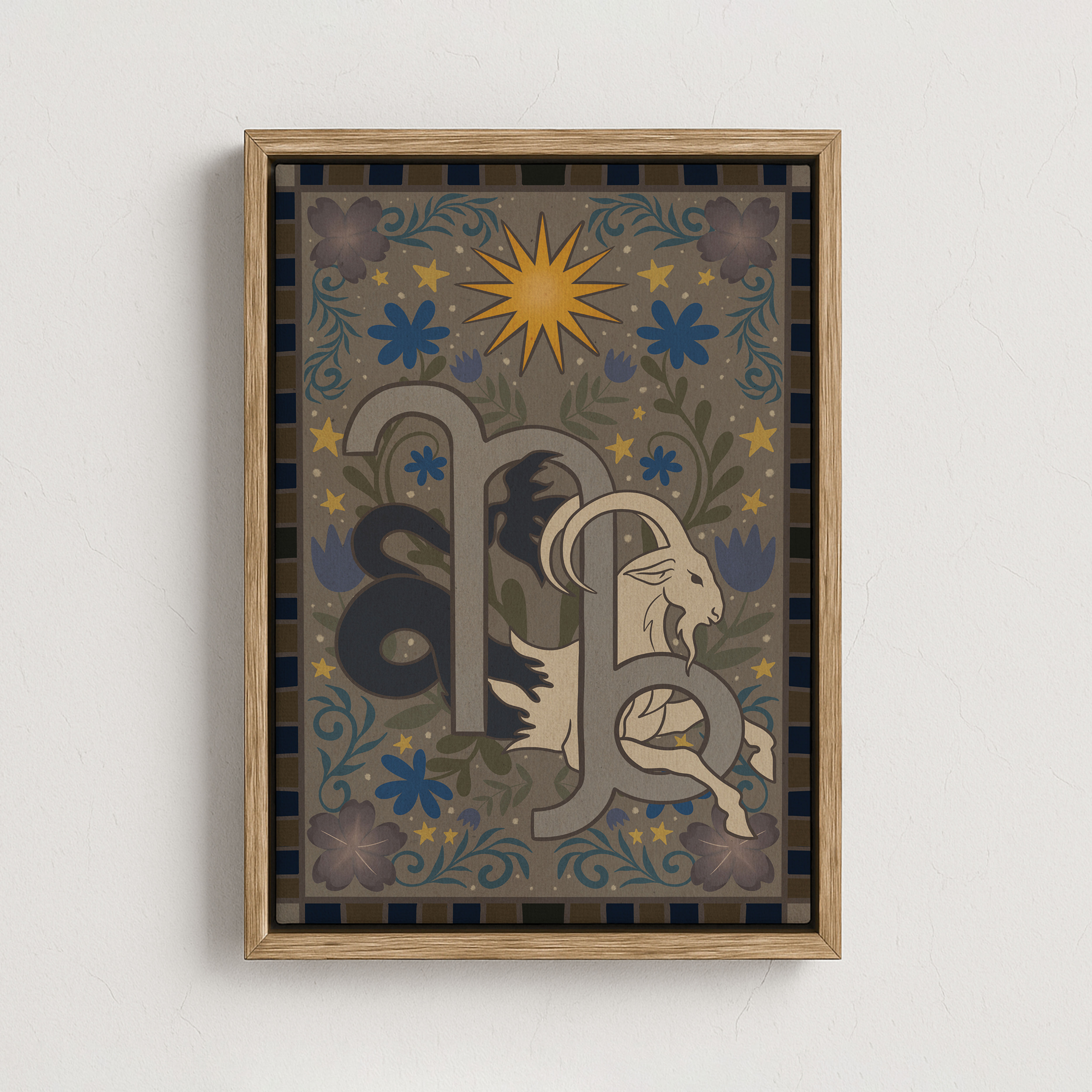 Framed Capricorn Cosmic Tapestry Canvas Print