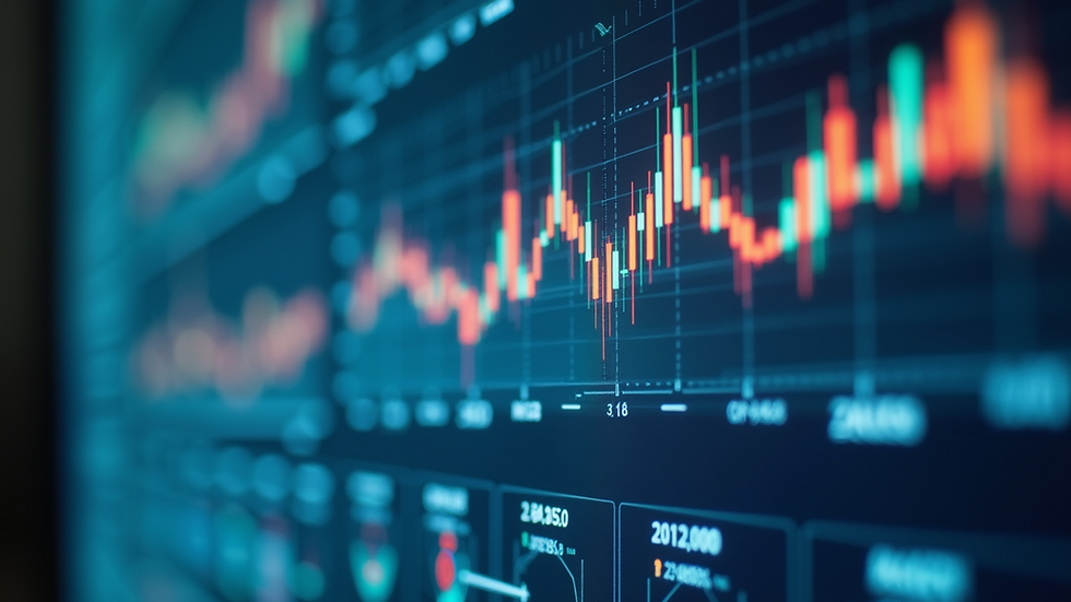 Close-up view of a data analyst's screen showing charts and graphs