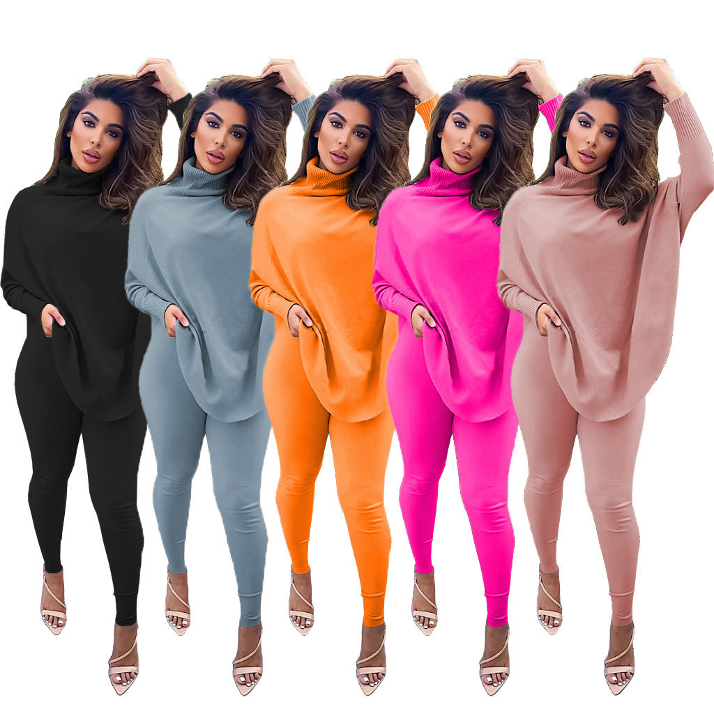 Long Bat Sleeve Sweater Set for Women Clothes Two-Piece Suit