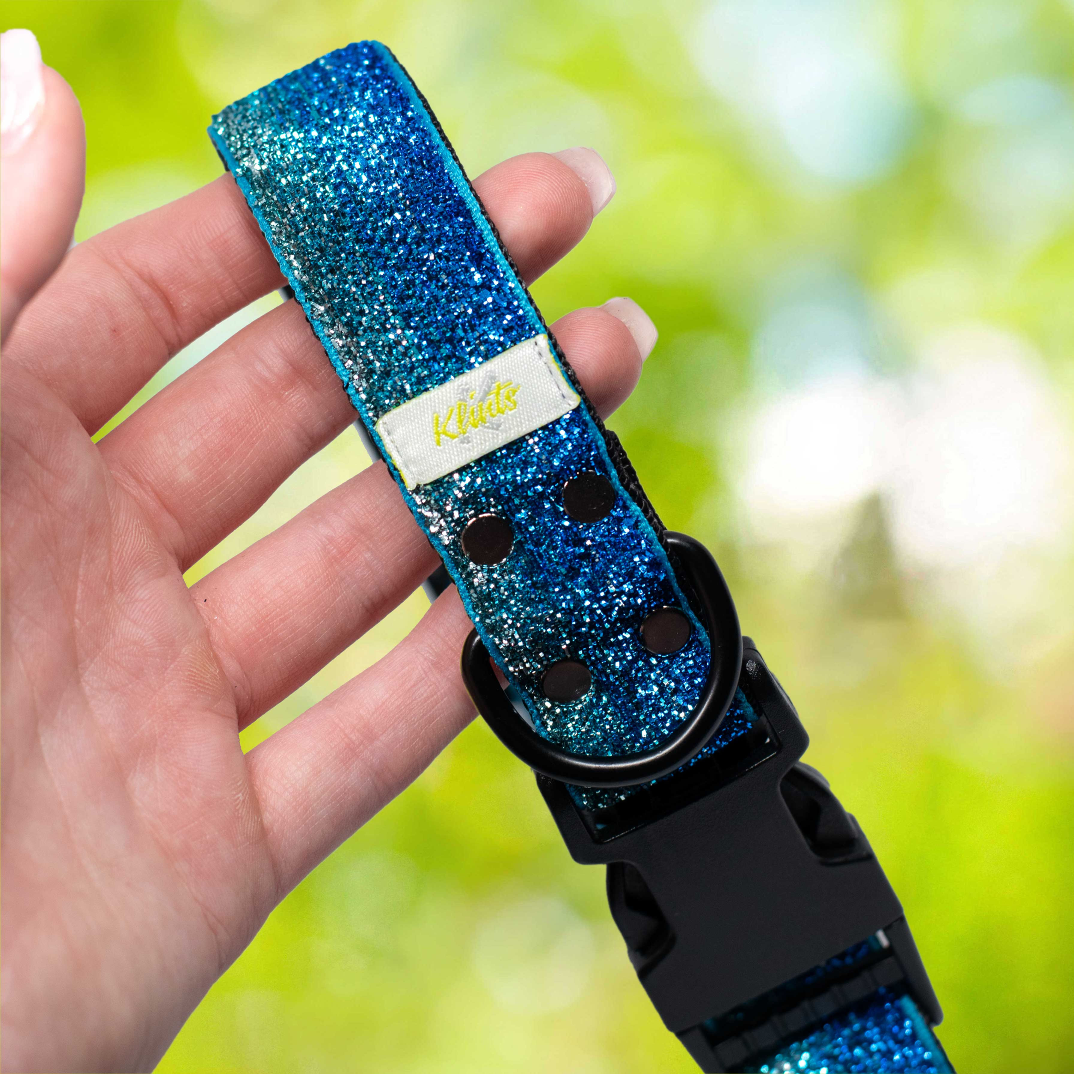 Hundhalsband - Blå glitter