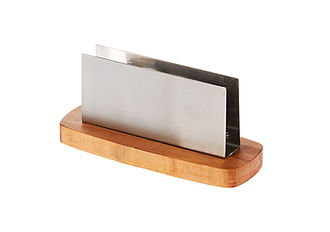 Ahşap tabanlı dikdörtgen paslanmaz çelik peçetelik – otel ve restoran masaları için modern tasarım