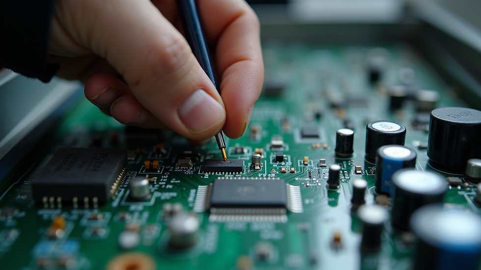 Close-up view of an electrician working on a circuit board