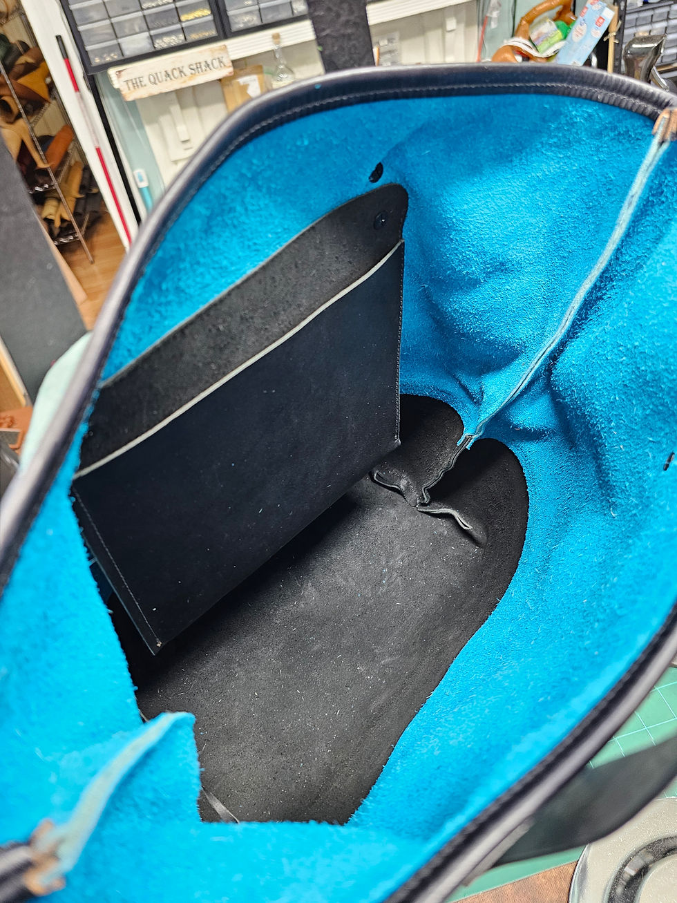 Thumbnail: Large Market Tote - Blue Acid Wash Hair on Hide