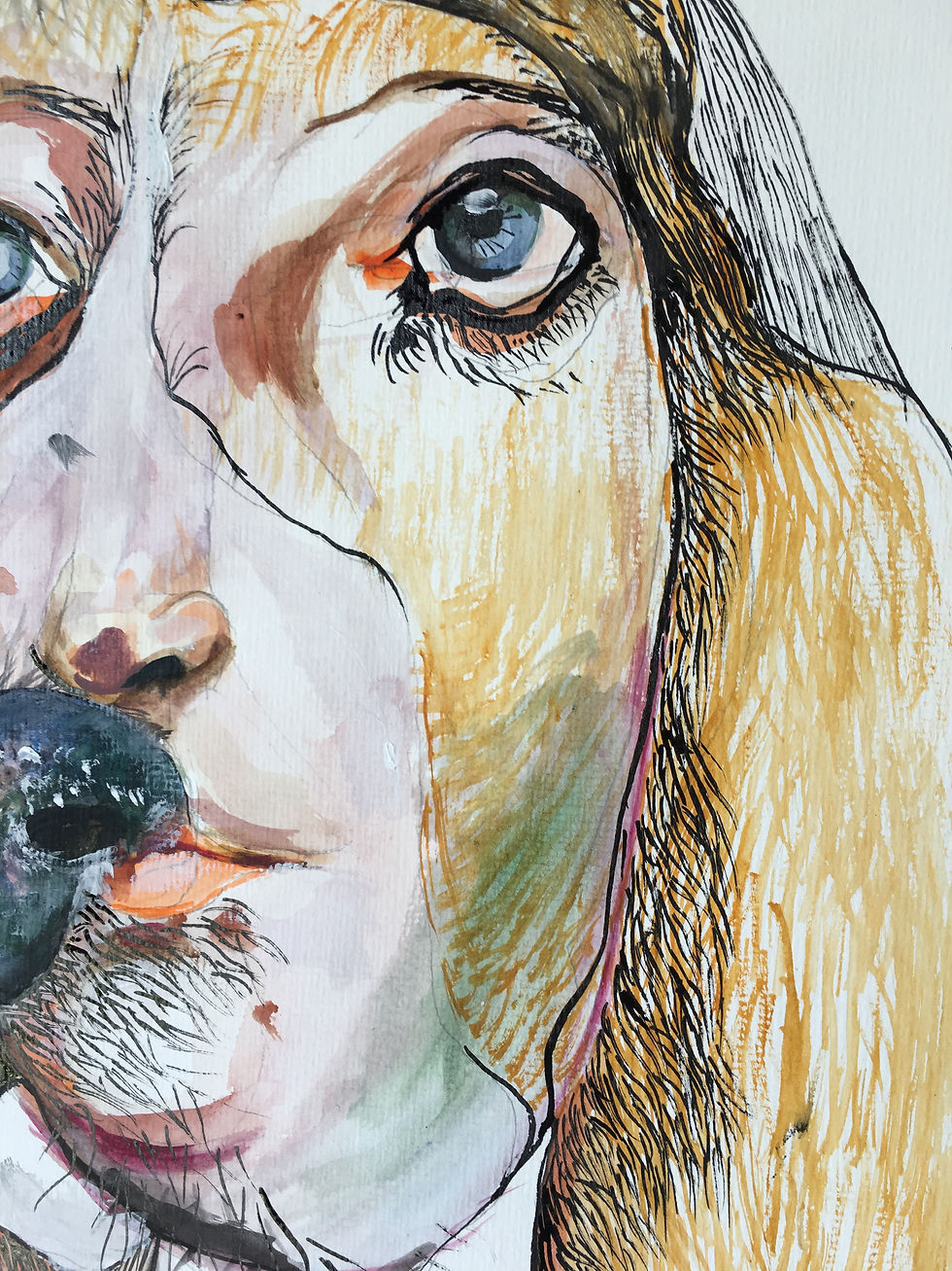 Miniature : dog and the owner