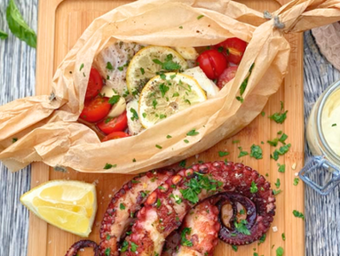 Oktopus und Kabeljau grillen – mediterranes Rezept mit Zitronensalz