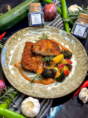 Cordon Bleu an mediterranem Ofengemüse mit Rosmarin & Majoran Salz