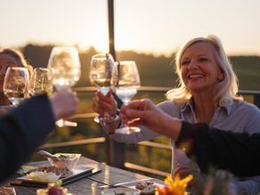 Raising a glass to enjoy wine in moderation with friends