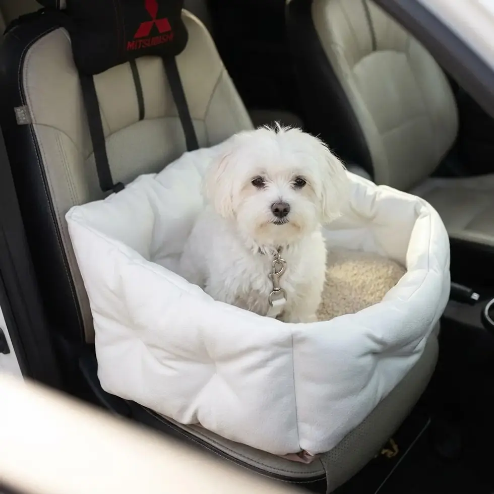 Thumbnail: Handmade Dog Booster Car Seat Elevated Pet Travel Bed with Safety Tether