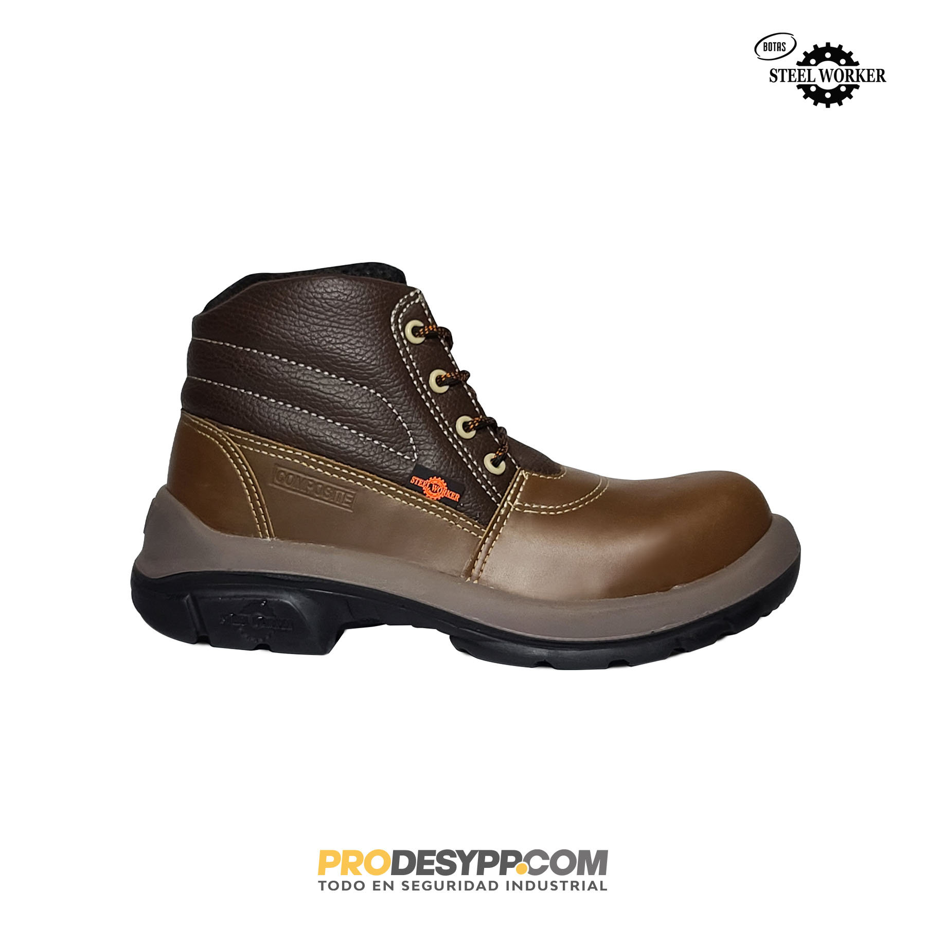 Bota de Seguridad Industrial Steel Worker, color avellana Ref. 2322 |  Prodesypp, SA de CV