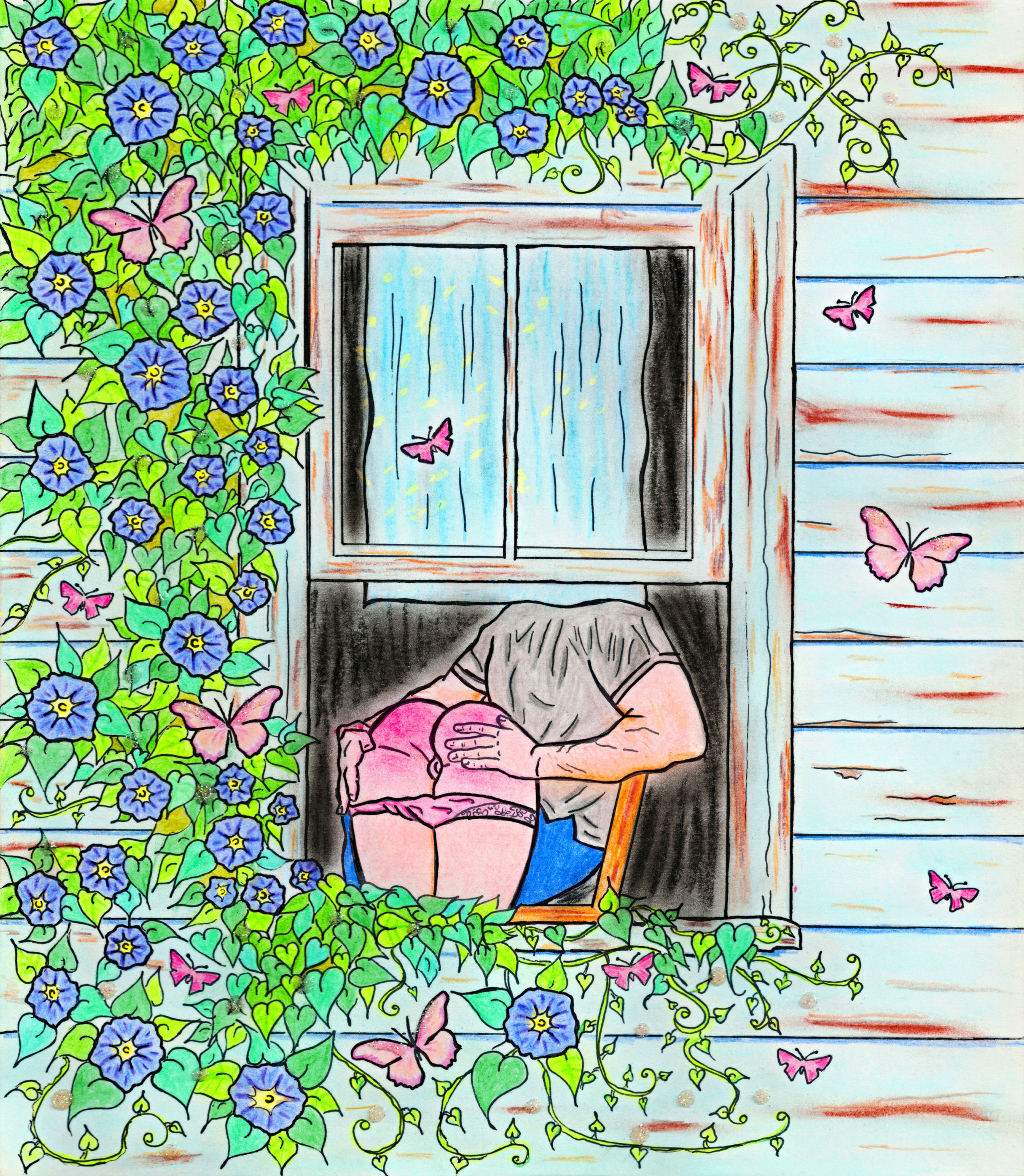 Spanking Art Print: "Eavesdropping"