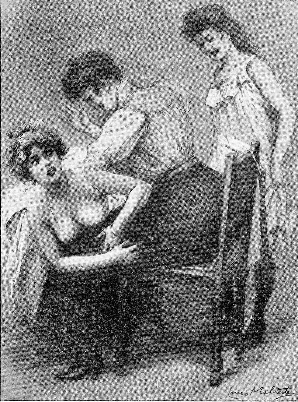 Illustration by Louis Malteste, drawn for the French erotic novel 'Monsieur Paulette et Ses Épousesis'.