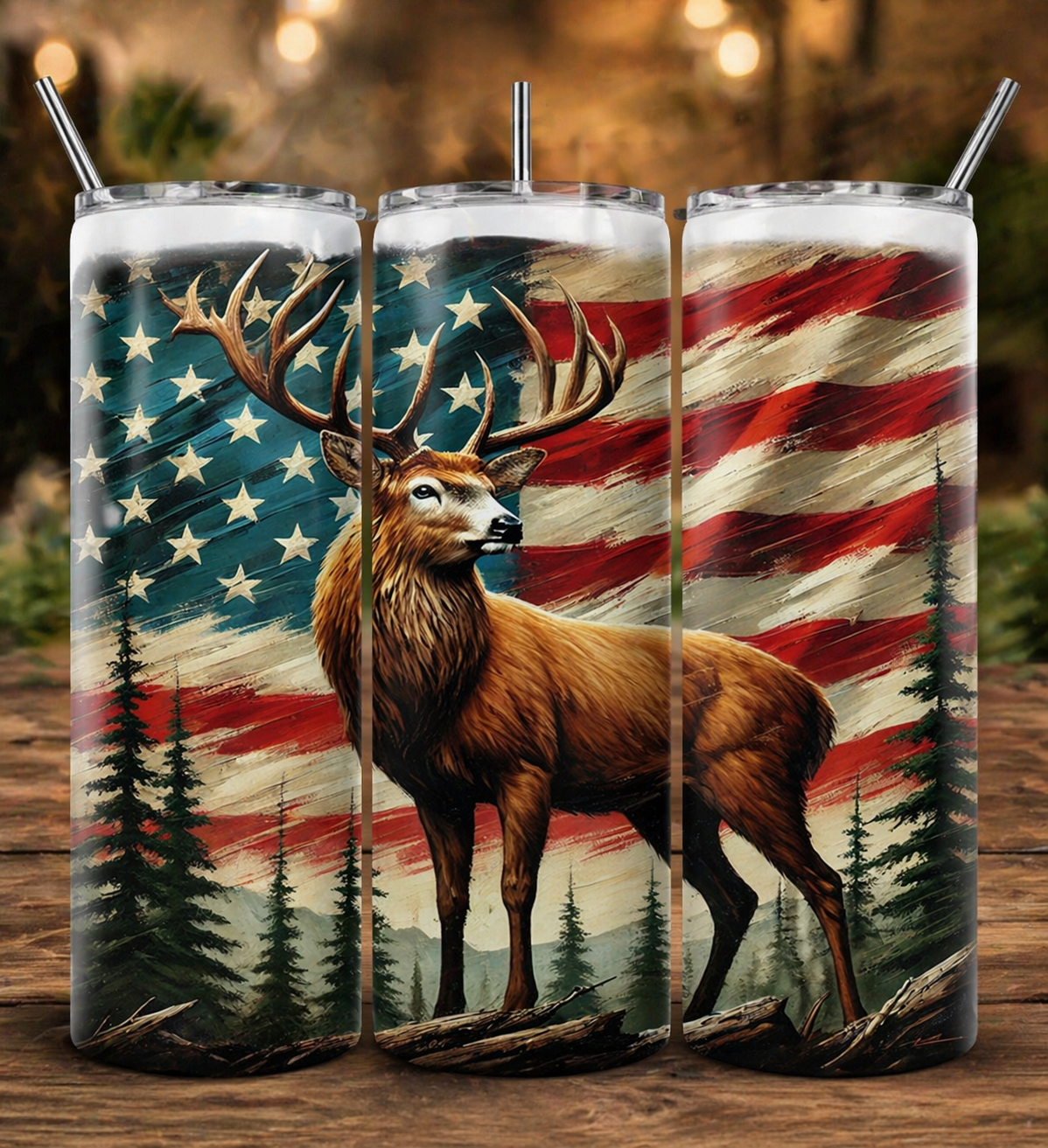 Patriotic Elk 20 oz Skinny Tumbler – Rustic Americana 🇺🇸🦌