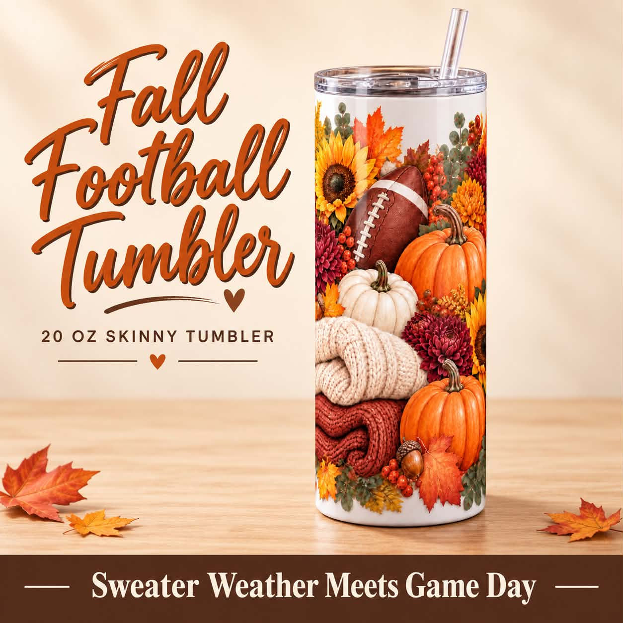 🏈🍂 Fall Football Tumbler