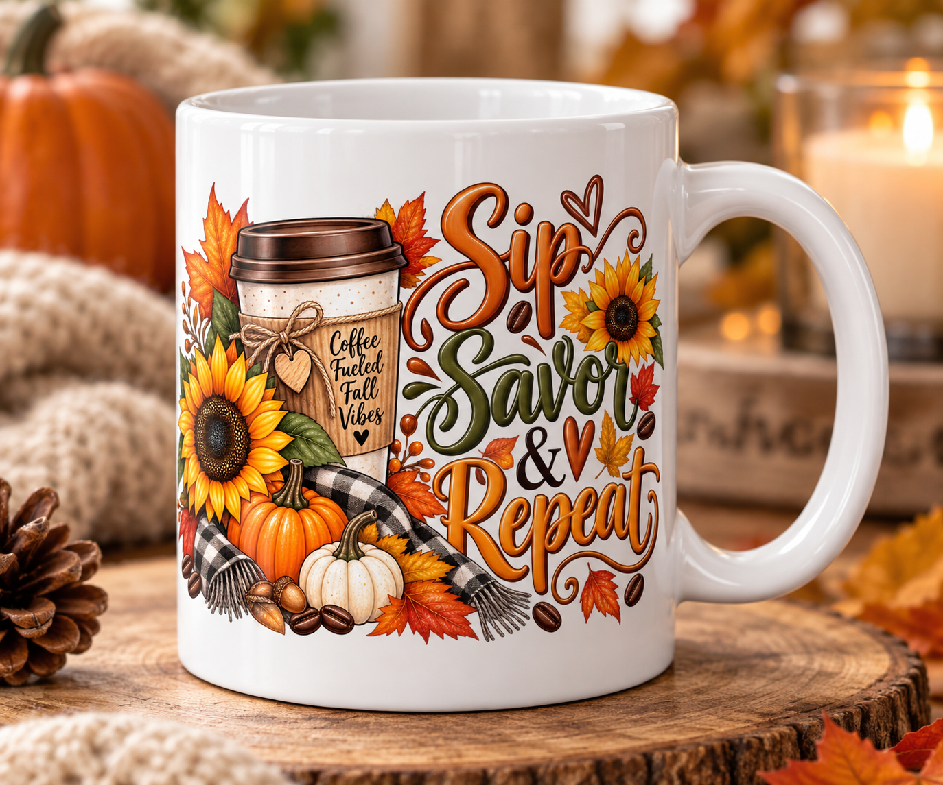 ☕ Sip, Savor & Repeat Fall Coffee Mug